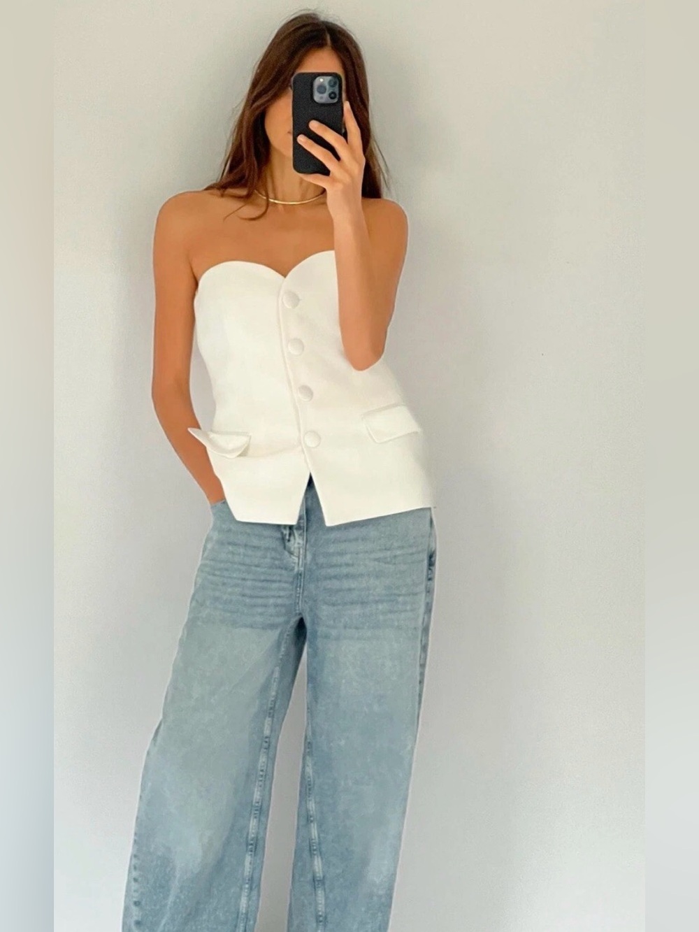 Zara Women Oyster White Strapless Straight Neck Bustier Size XS